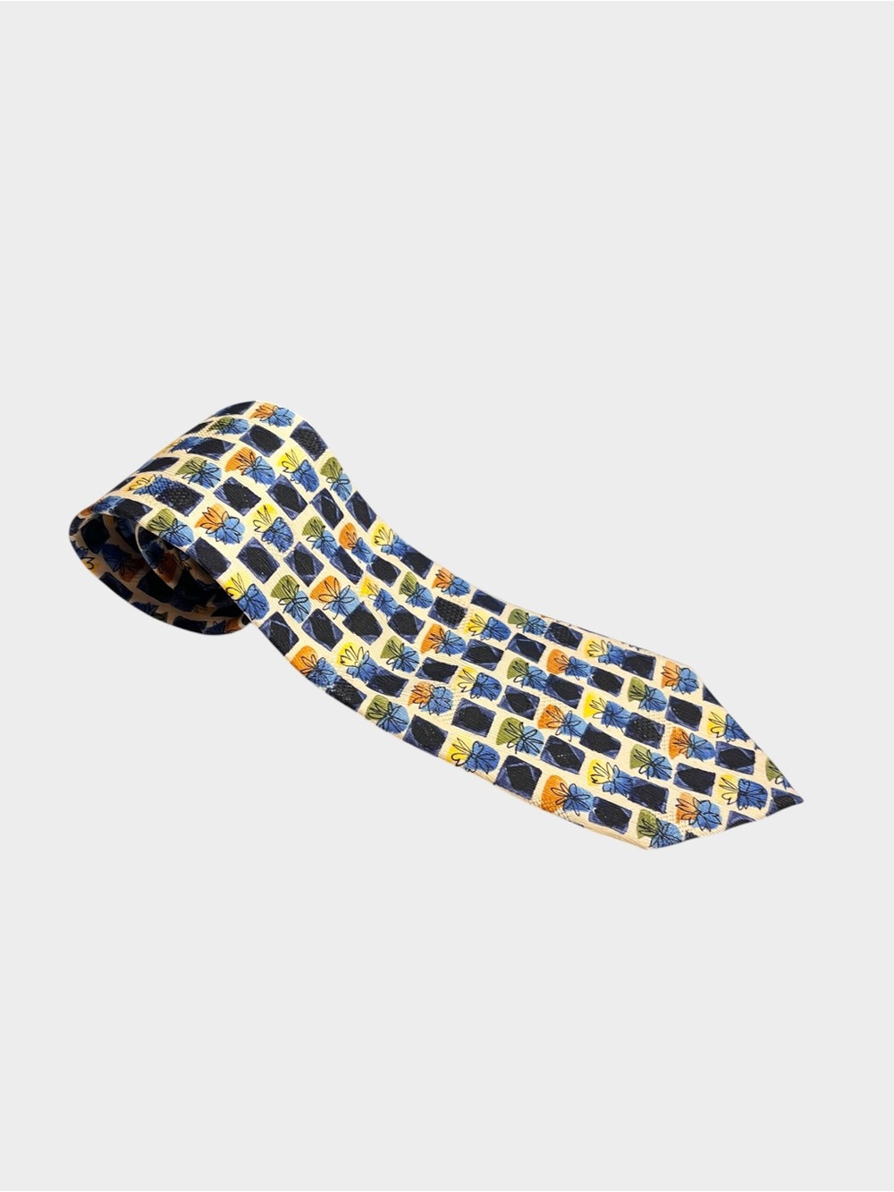 ERMENEGILDO ZEGNA Floral Geometric Silk Tie Multicolor Designer Blocks - Picture 4 of 6